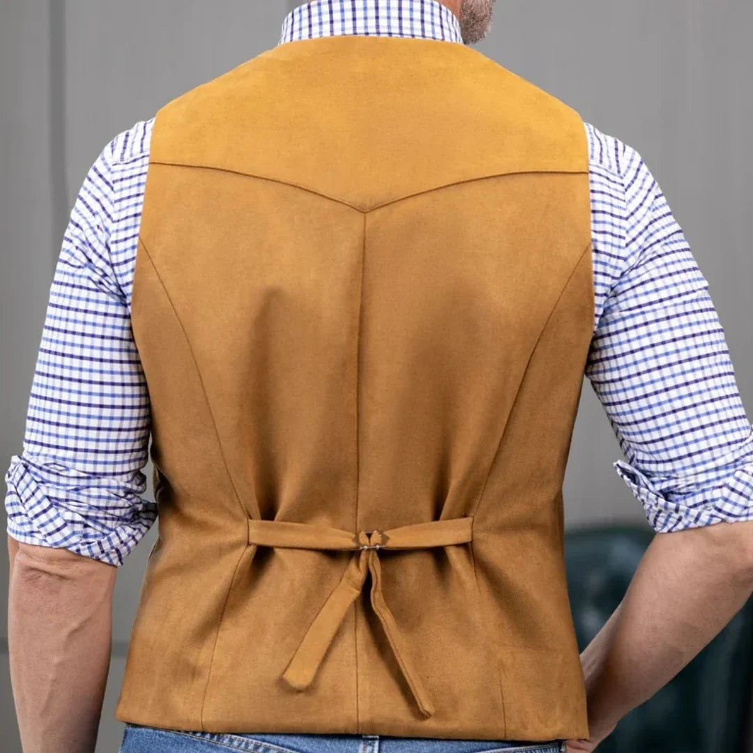 Men's Vest Single Button V-Neck Waistcoat in Gold Suede Velvet for Weddings & Formal Events
