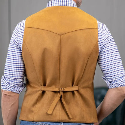 Men's Vest Single Button V-Neck Waistcoat in Gold Suede Velvet for Weddings & Formal Events