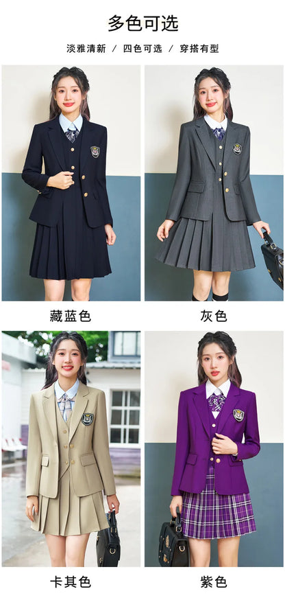 College Style Women's Suit2024New Autumn Small Stature Elegant Campus Suit OutfitjkUniform Suit Dress Set