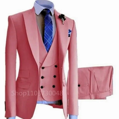 High-End Slim Fit 3 Pcs Set Formal Wedding Suits for Men Casual Business Groom Tuxedos with Jacket Vest Pants for Party Prom