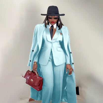 Modern Women's Suit New 3 Piece Pants Sets Blazer+Trousers+Overcoat Office Commute Elegant Style Banquet Dinner Formal Wear