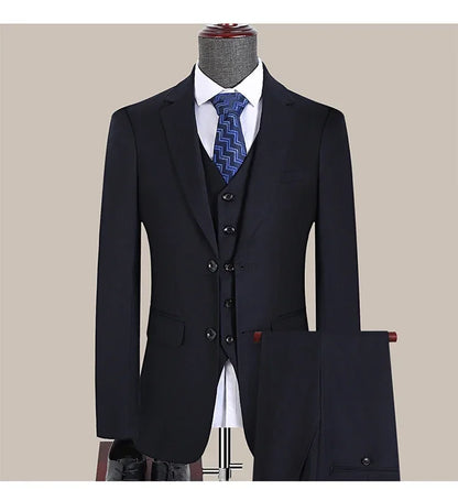 Men's Slim Fit 3-Piece Suit Set – Smart Casual Business Wedding Suit for Men in Blue, Gray & Black