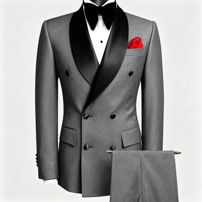 Men Suit Black 2 Pieces Double Button With Black Lapel For Wedding Groom Business Birthday Banquet Work Suit Jacket And Pants