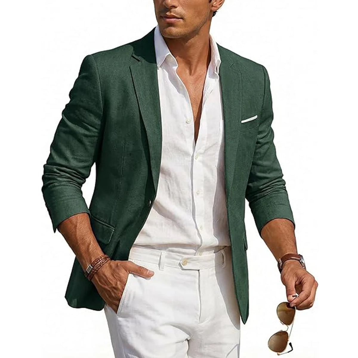 Men's Casual Linen Blazer Slim Fit Formal Business Lightweight One Button Suit Jacket for Spring/Summer Beach Wedding Sport Coat