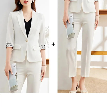 Office Lady Blazer Suits Elegant Women Tied Waist Top and Pant 2 Piece Set Outfit 2025 Trouser Female Business Work Wear