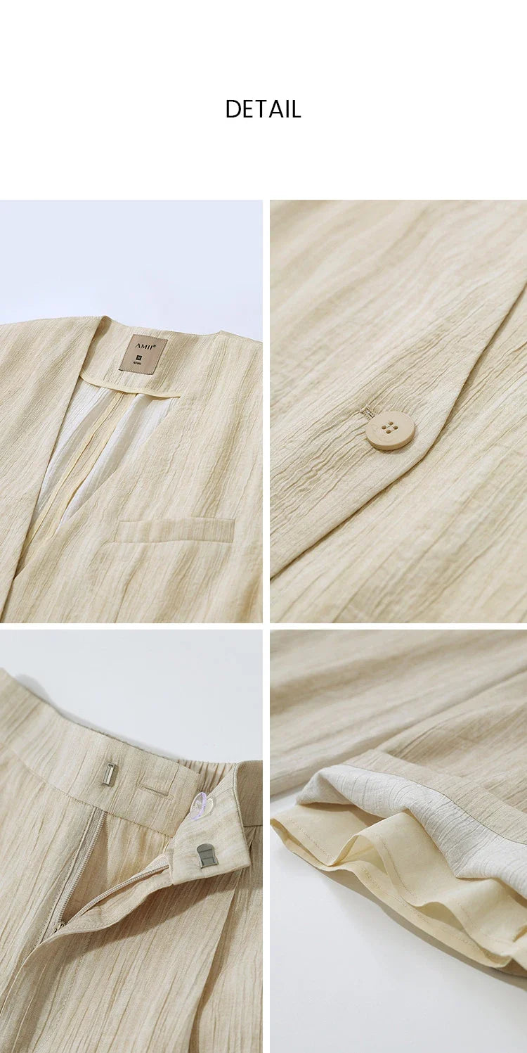 Women's Jacket 2026 Summer New Loose Casual V-neck Single Button Blazer Separate Versatile Wide-leg Women Trousers 12621092