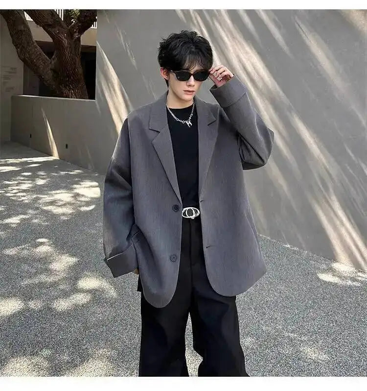 Men's Handsome Loose Casual Blazer Jacket Fashion Elegant 2026 New High Quality Stylish Social Solid Color Clothes JY7595