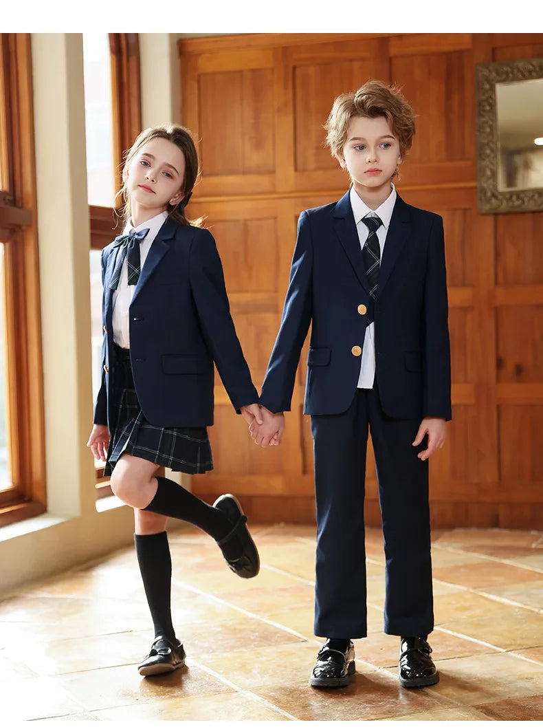 Girls Jacket Plaid Skirts Suits Boys Blazer Formal Dress Toddler Student Clothes Sets Children School Uniform Kids Class Outfits