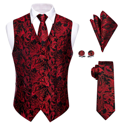 Men's Paisley Suit Vest Tie Set – Royal Blue, Red, Brown & Orange | Wedding & Business Waistcoat