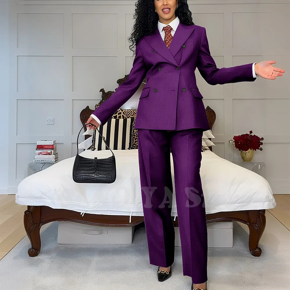 2025 New Summer Women's Suits Business Casual Outfits Double Breasted Peak Lapel Jacket Pants Custom Made High Quality Female