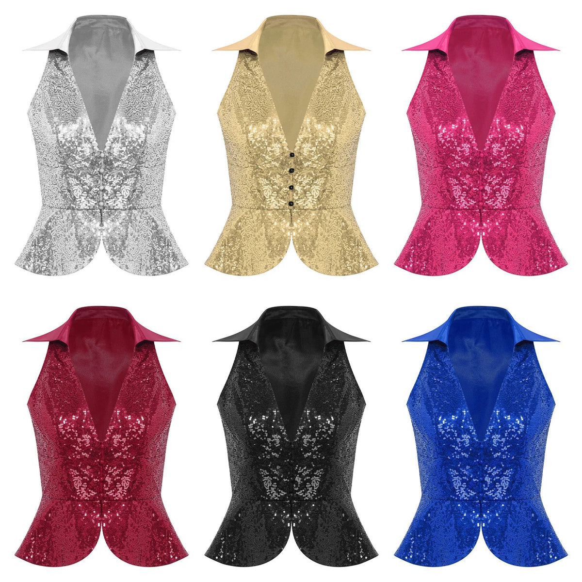 Womens Sequins Vest Fshion Sleeveless Jacket Bling Waistcoats Tops Rave Music Festival Party Nightclub Sparkly Disco Cosutme