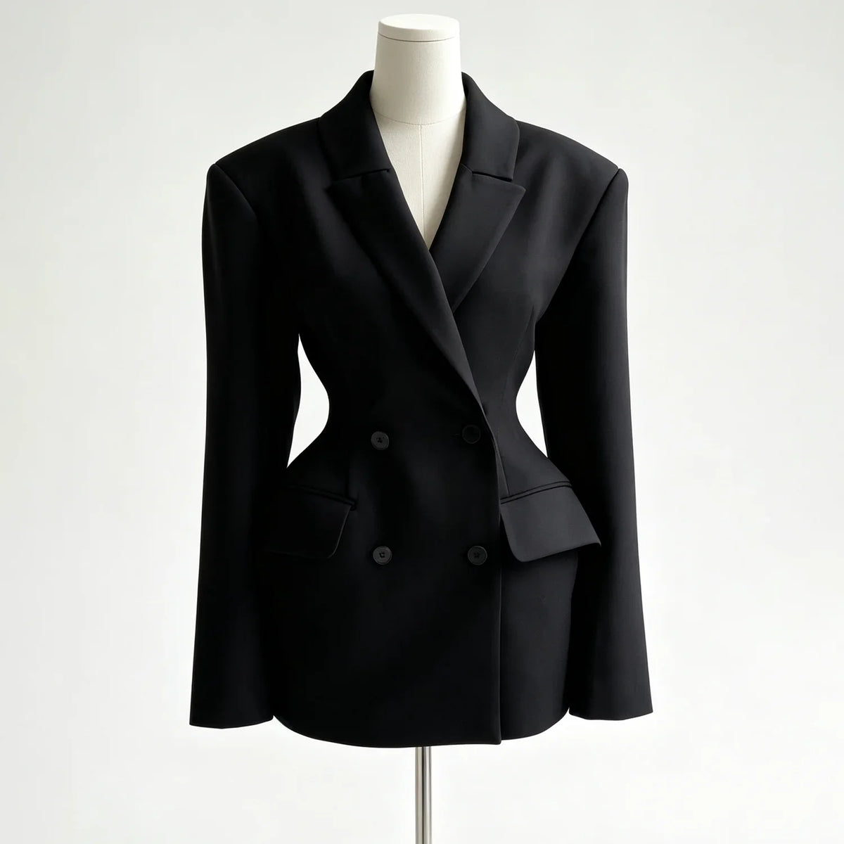 2026 Women Blazer Dress, Padded Shoulder Double-Breasted Tailored Waist Design, for Parties Office Dating Events