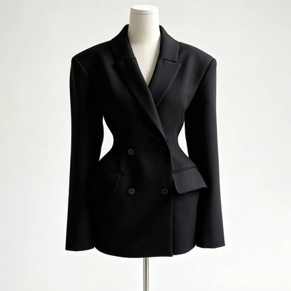 2026 Women Blazer Dress, Padded Shoulder Double-Breasted Tailored Waist Design, for Parties Office Dating Events