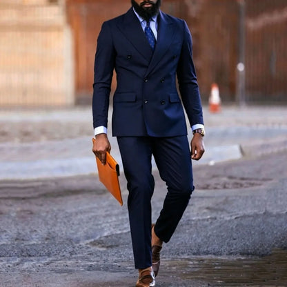 Men Suit Dark Purple 2 Piece Double Button With Lapel Solid For Wedding Birthday Banquet Party Business Work Office Jacket Pants
