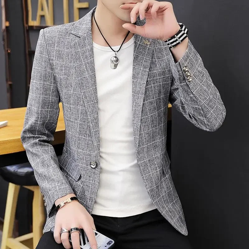 Party Linen Gray Men's Suit Jackets Single Breasted Coat Male Blazer Summer New in Simple Clothing Fashion 2025 Casual Classic