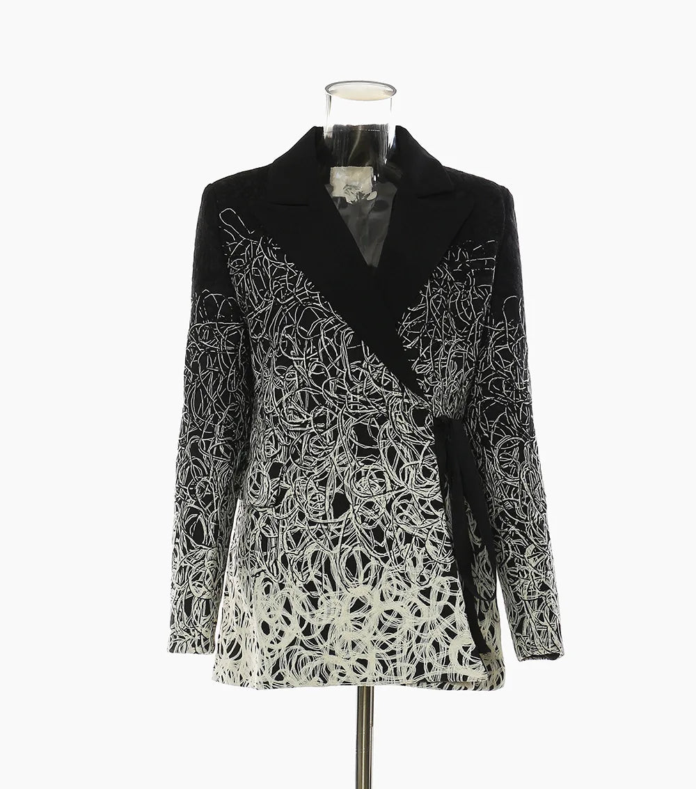 Spring Autumn New Women's Blazer Contrast Color Lace-up Waist Slimming Minimalist Style High-end Casual Chic Jacket HK15340