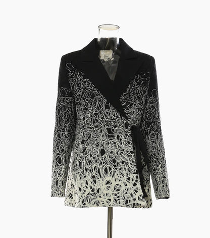 Spring Autumn New Women's Blazer Contrast Color Lace-up Waist Slimming Minimalist Style High-end Casual Chic Jacket HK15340