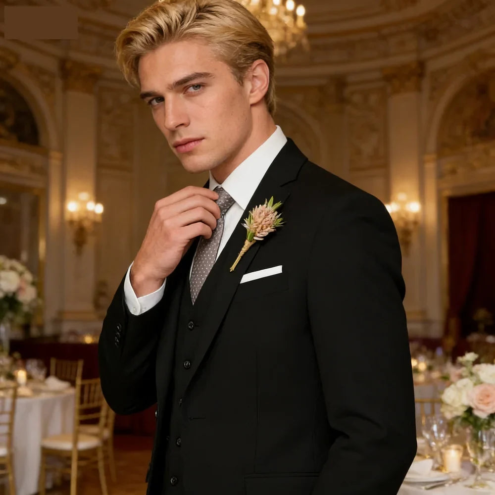Costume de Mariage Formel pour Hommes Élégant Haut de Gamme Slim Fit 3 Pièces Blazer Gilet Pantalon Business Décontracté pour Soirée Dansante