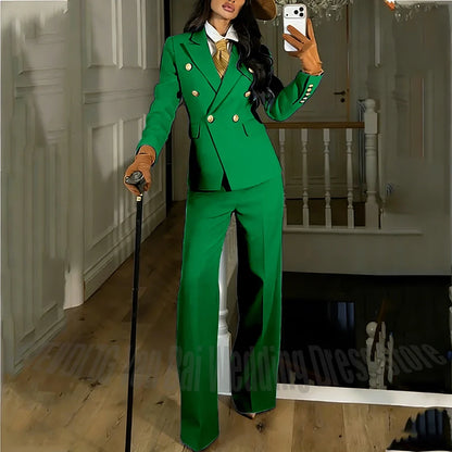 Navy Blue Women's Suit Regular Fitted Customized Peaked Lapel Blazer Professional Outfit(Jacket+Pants) Office Lady Daily Set