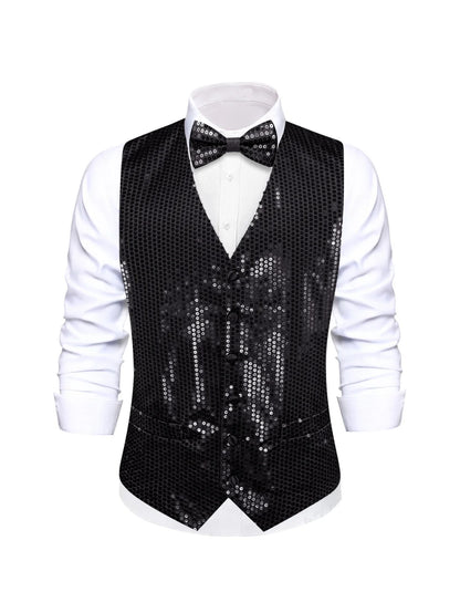 Men's Sequin Vest – Sleeveless Single Breasted Formal Waistcoat for Weddings & Events