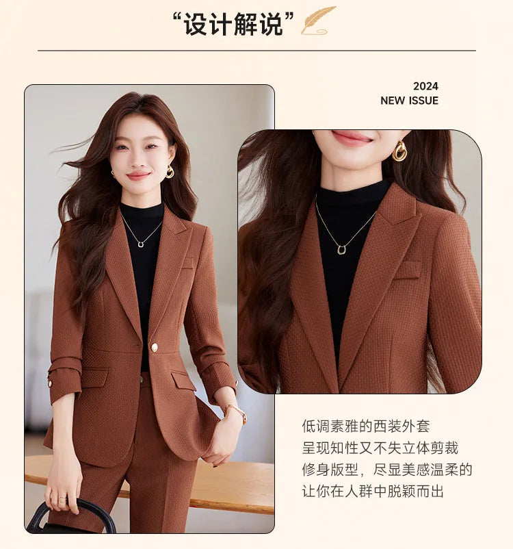 Casual Blazer Suits for Women Office Wear Long Sleeve Single Button Jacket 2 Pieces Set Chic Fashion Pant Suits Elegant Ladies