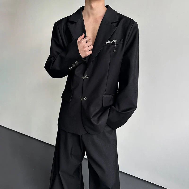 Spring Fashion Metal Buckle Decorate Solid Color Blazer Coat Men's Elegant Temperament Luxury Casual Male Clothes JY6115