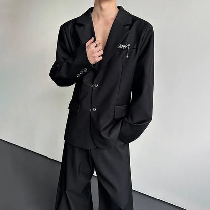Spring Fashion Metal Buckle Decorate Solid Color Blazer Coat Men's Elegant Temperament Luxury Casual Male Clothes JY6115
