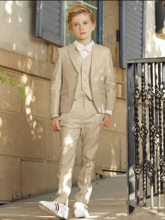 2026 New Boys Slim Fit Suits 3 Pieces Stage Formal Blazer Sets Autumn Long Sleeved Kids Tuxedo For Birthday Plus Size Suit Set