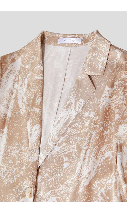 Minimalism Silk Blazers 2026 Summer Notched Printed Basic Fashion Jacket Three Quarter Women Office Lady Blouse 12452146
