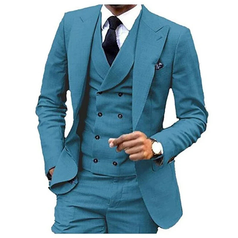 Costume de Lin 3 Pièces Blazer Gilet et Pantalon Ensemble de Smoking Ajusté pour Garçons d'Honneur Robes de Soirée Élégantes Gilet Style Rétro avec Col en V