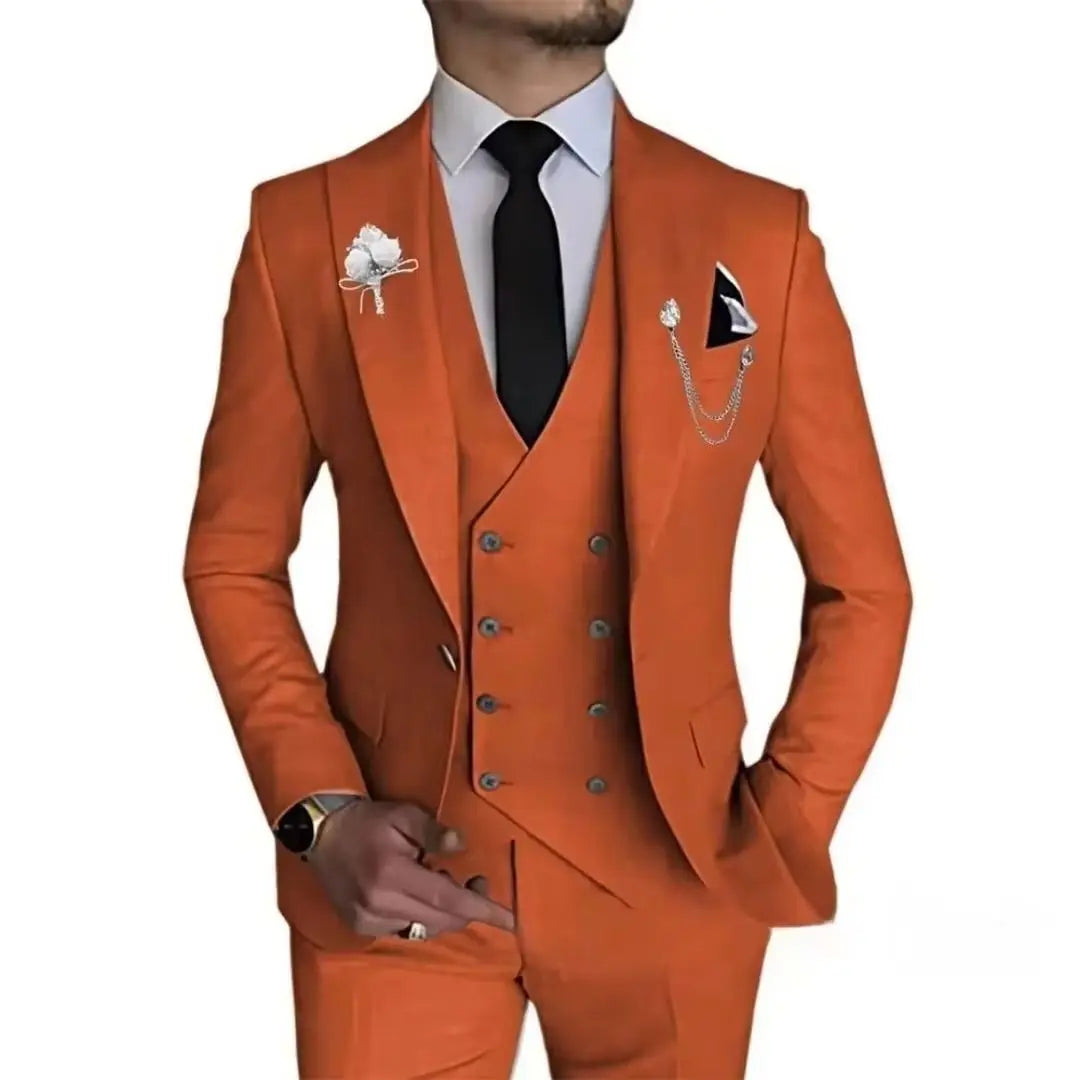 Men's 3 Piece Slim Fit Double Breasted Formal Suit for Wedding Prom Dinner Party - Classic Style