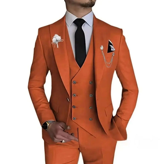 Men's 3 Piece Slim Fit Double Breasted Formal Suit for Wedding Prom Dinner Party - Classic Style