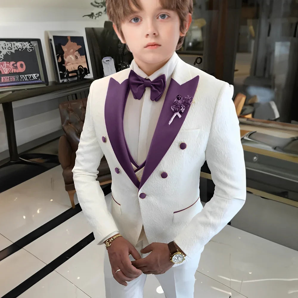 Jacquard Boys Suit Set 3 Pieces Wedding Guest Outfit,High Quality Peak Lapel Tuxedo For Kids,Children's Slim Fit Suits 2-20T
