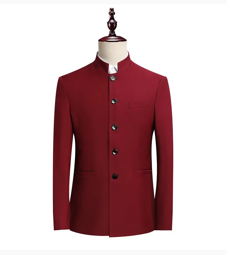 Blazer Men Fashion Gentleman Business Slimming Outdoor Zhongshan Suit Trendy Banquet Host Casual Wedding Stand-up Collar Blazer