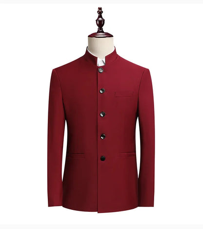 Blazer Men Fashion Gentleman Business Slimming Outdoor Zhongshan Suit Trendy Banquet Host Casual Wedding Stand-up Collar Blazer