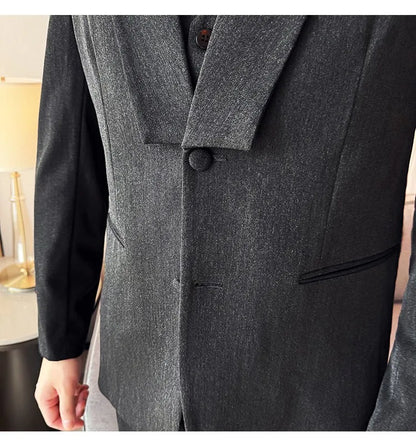 High Quality Casual Business Suit Set Men Slim Fit Social Wedding Groom Formal Set 3 Piece Set (jacket+vest+pant）men Clothing