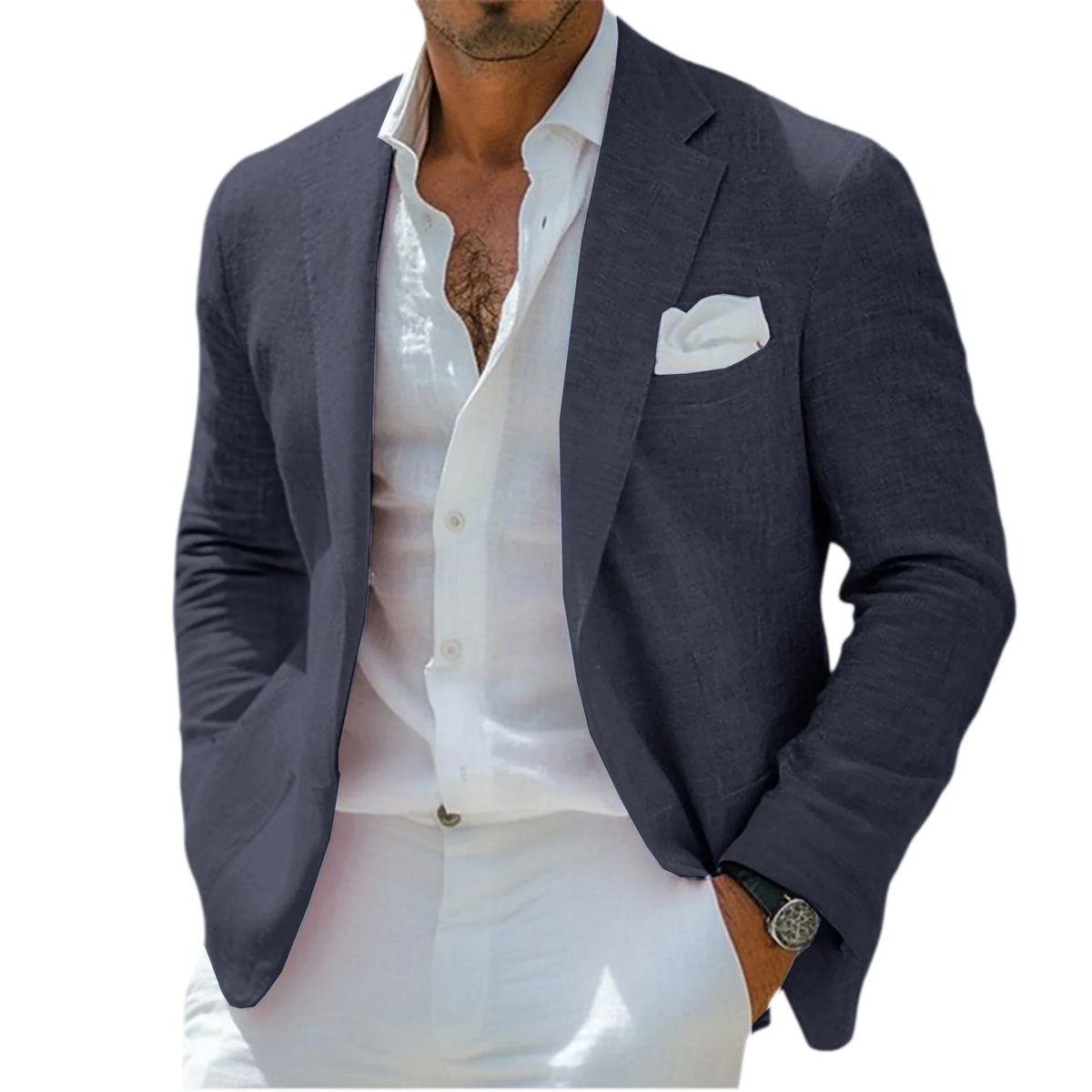 Men's Linen Blazer Notched Lapel Casual Business Sport Coat Slim Fit Breathable Wrinkle-Resistant Wedding Business Tuxedo Jacket