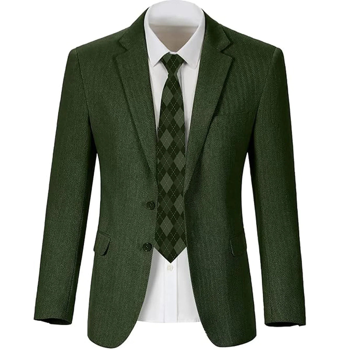 Men's Herringbone Blazer 2 Button Notch Lapel Slim Fit Suit Jacket Business Casual Tuxedo Coat Formal Wedding Office Outerwear