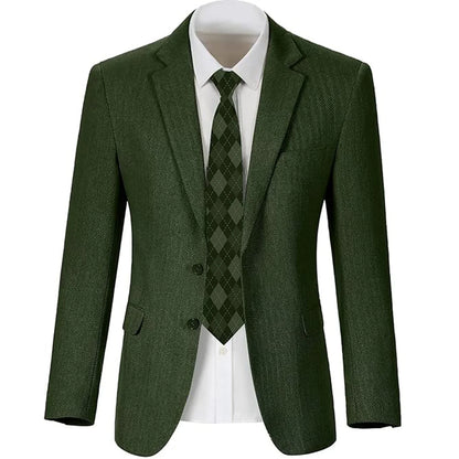 Men's Herringbone Blazer 2 Button Notch Lapel Slim Fit Suit Jacket Business Casual Tuxedo Coat Formal Wedding Office Outerwear