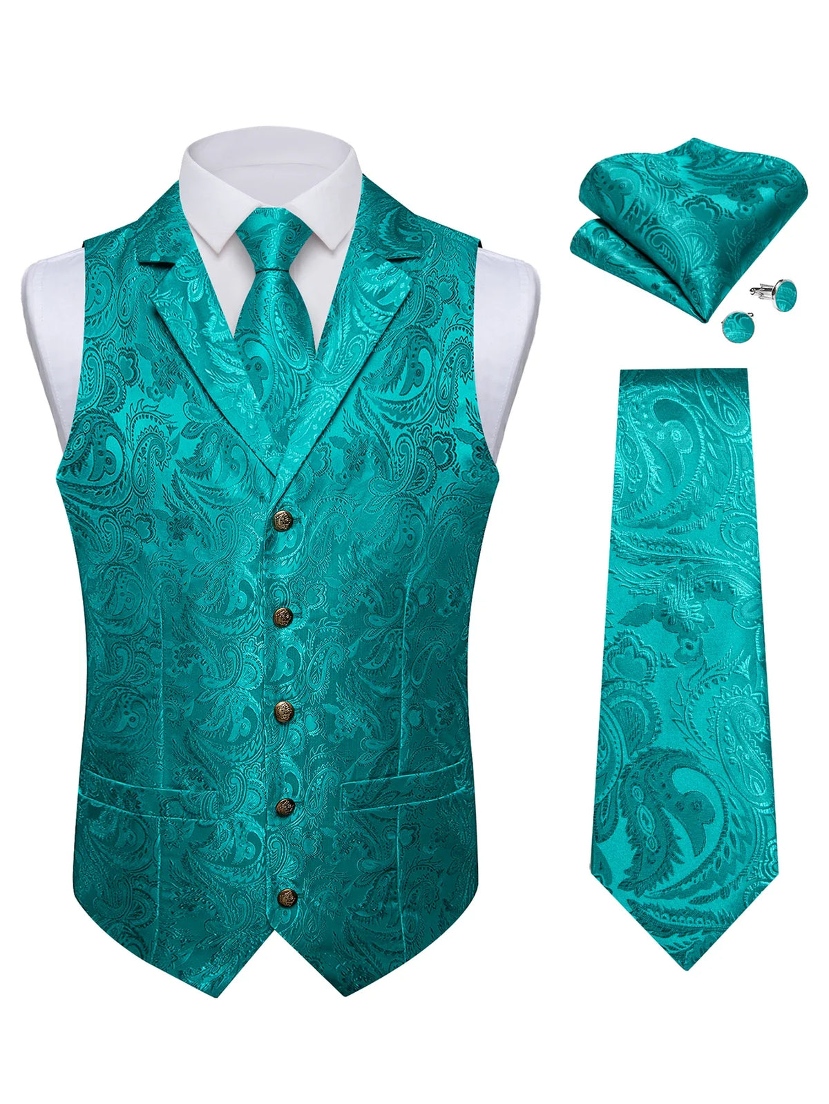 Men's Suit Vest & Tie Set – Paisley Jacquard Waistcoat for Weddings and Formal Occasions