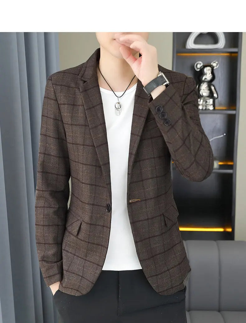 2026 Blazer Outdoor Men's Checked Fashion Business Trend Wedding Slimming Gentleman Casual Korean Travel High Formal Wear Blazer