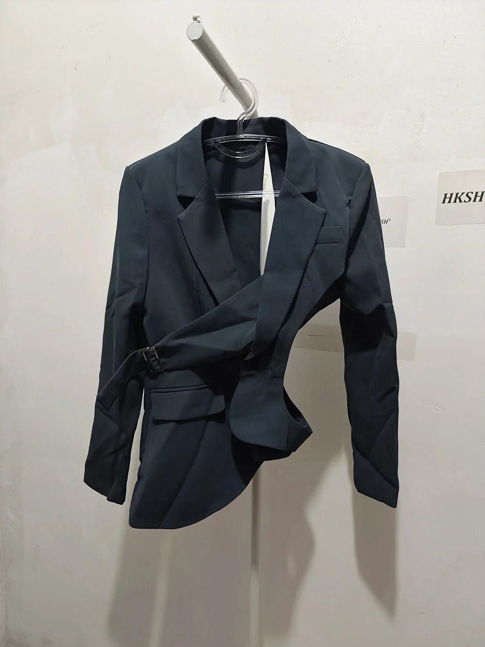 Women's Trendy Elegant High Street Hollow Out Design Pocket Slim Fit Coat Stylish Chic Asymmetric Long Sleeve Blazer HK8293