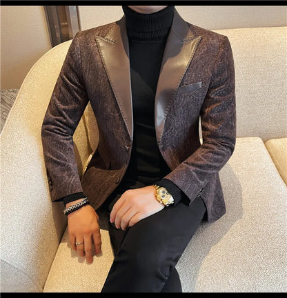 High-quality men's fashionable suit jackets, autumn and winter casual patchwork suits, new high-end patchwork suits