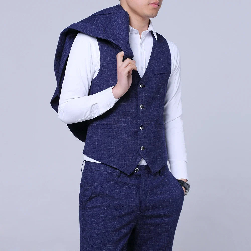 Men's Slim Fit Plaid Suit – 3-Piece & 2-Piece Formal Tuxedo for Wedding, Business & Social Events