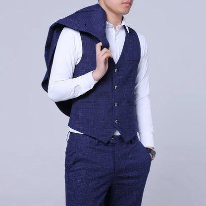 Men's Slim Fit Plaid Suit – 3-Piece & 2-Piece Formal Tuxedo for Wedding, Business & Social Events
