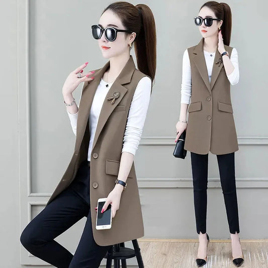 Women New Spring Autumn Korean Sleeveless Suit Jacket High-end Vest Jacket Female Spring Trend Sleeveless Suit Shoulder Vest