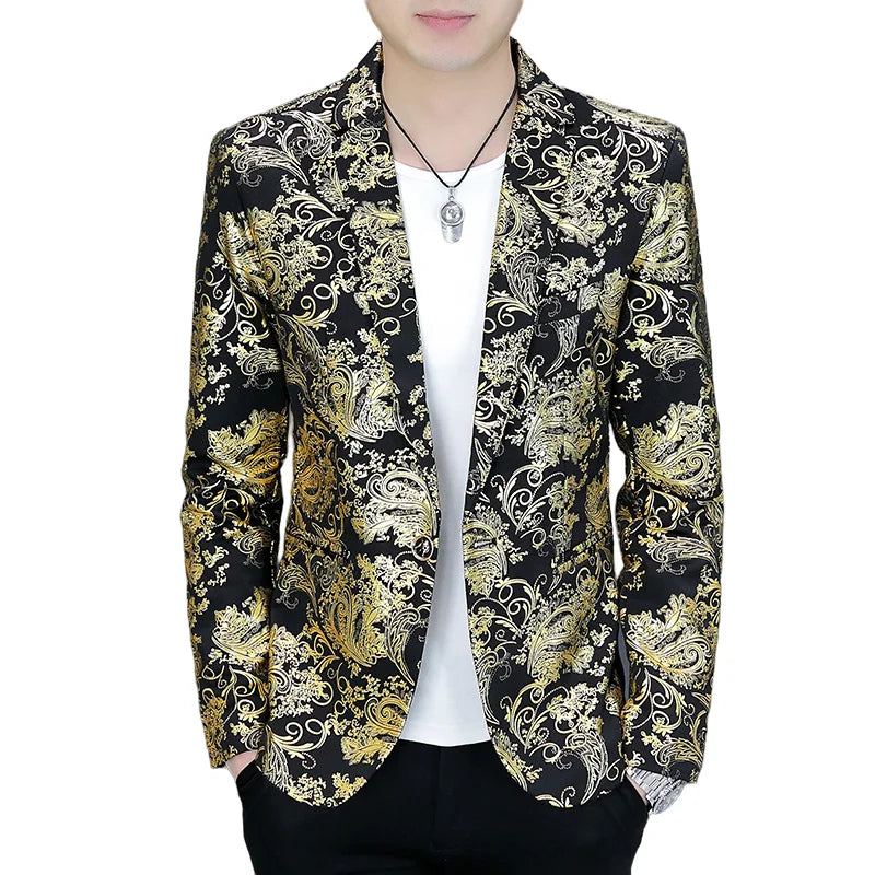 Blazer New Men's Fashion Business Gentleman Gentleman Hot Stamping Print Outdoor Performance Trend Wedding Banquet Casual Blazer