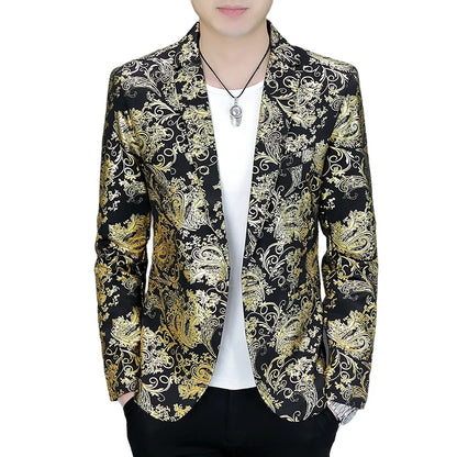 Blazer New Men's Fashion Business Gentleman Gentleman Hot Stamping Print Outdoor Performance Trend Wedding Banquet Casual Blazer