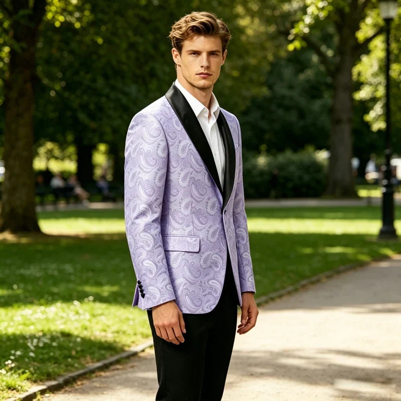 Men's Tuxedo Blazer Paisley Jacquard Shawl Lapel Single Button Slim Fit Jacket for Wedding Party Prom