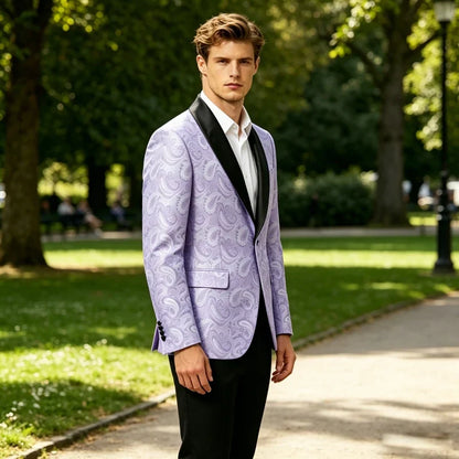 Men's Tuxedo Blazer Paisley Jacquard Shawl Lapel Single Button Slim Fit Jacket for Wedding Party Prom
